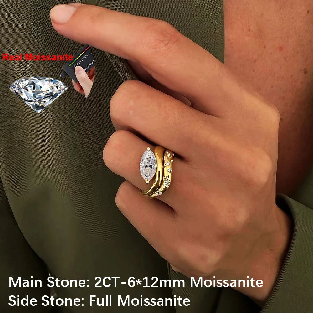 Bxiny 2CT Marquise All Moissanite Ring Set S925
