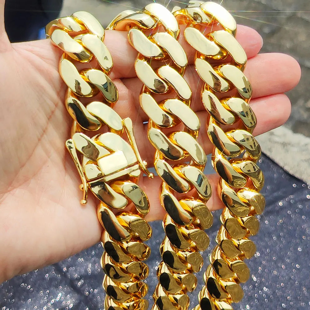 Fashion 22MM Width Miami Brass Cuban Link Chain