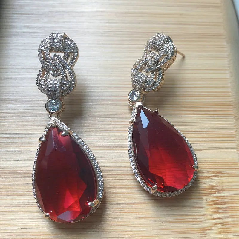 Bilincolor Fashion Vintage Big Yellow Cubic Zircon - Red