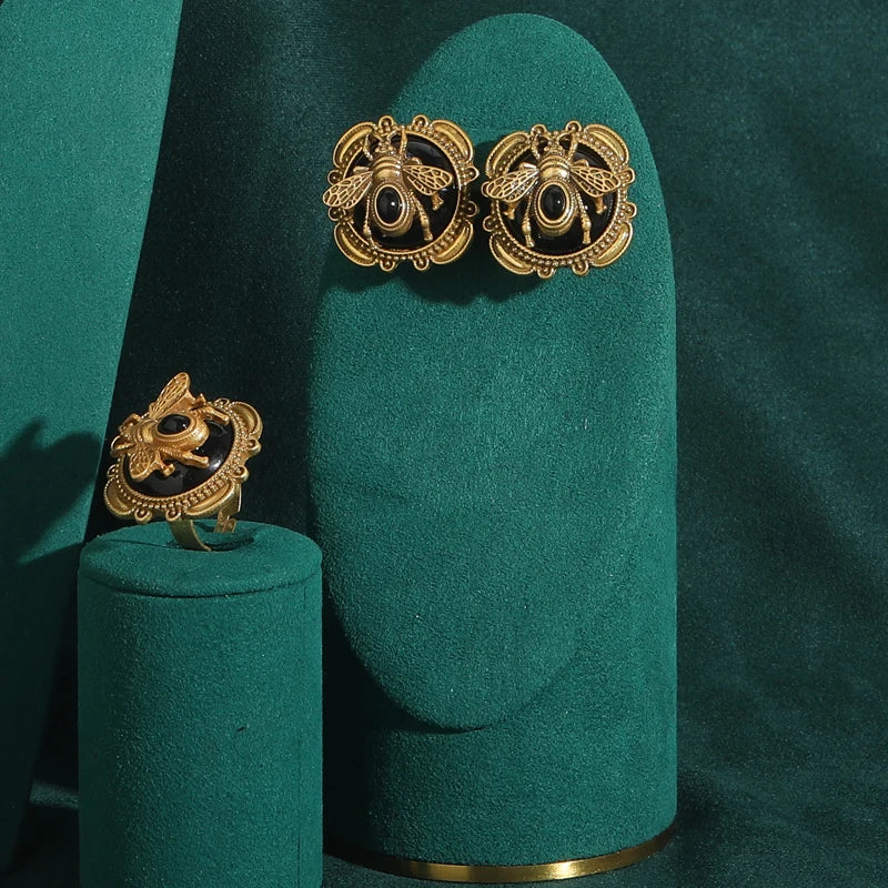 6 Colors Romantic Gold Color Black Honey Wax Bee Rings - 02-Black