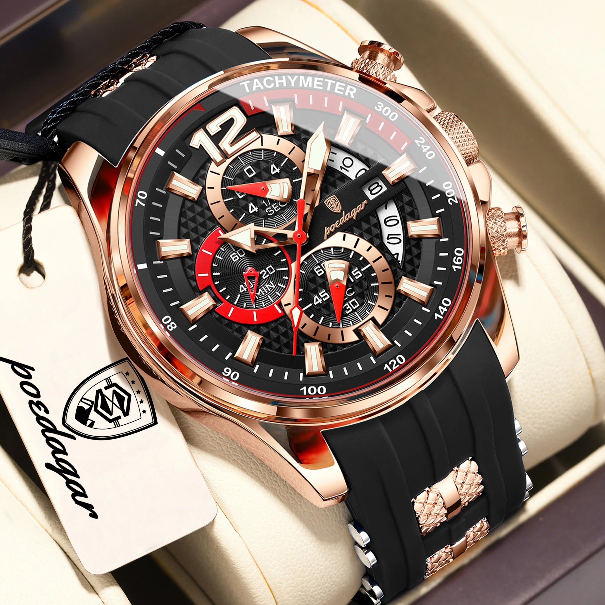 Poedagar Fashion Men Wristwatch Date Chronograph