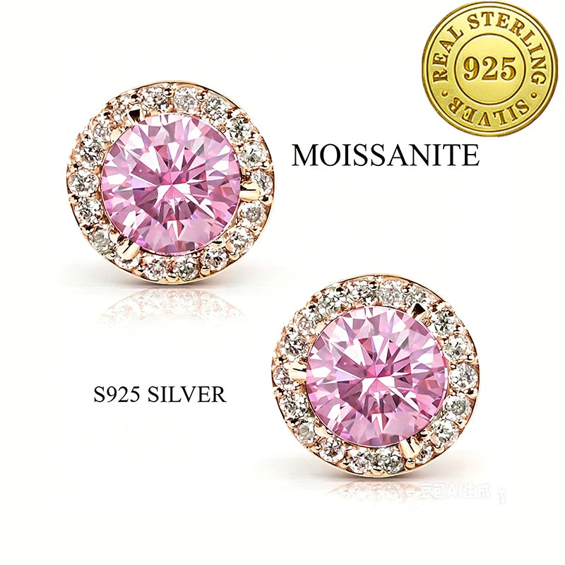 100% moissanite 925 Sterling Silver 6.5mm halo stud - Golden / 6.5mm
