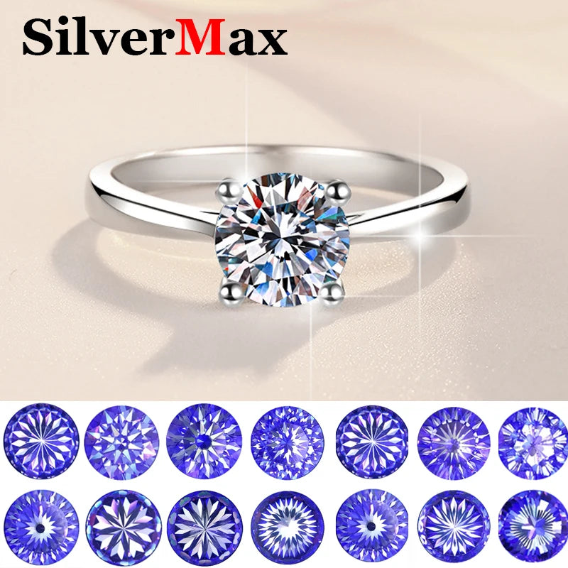 Classic 4-Prongs 925 Silver Moissanite Rings For