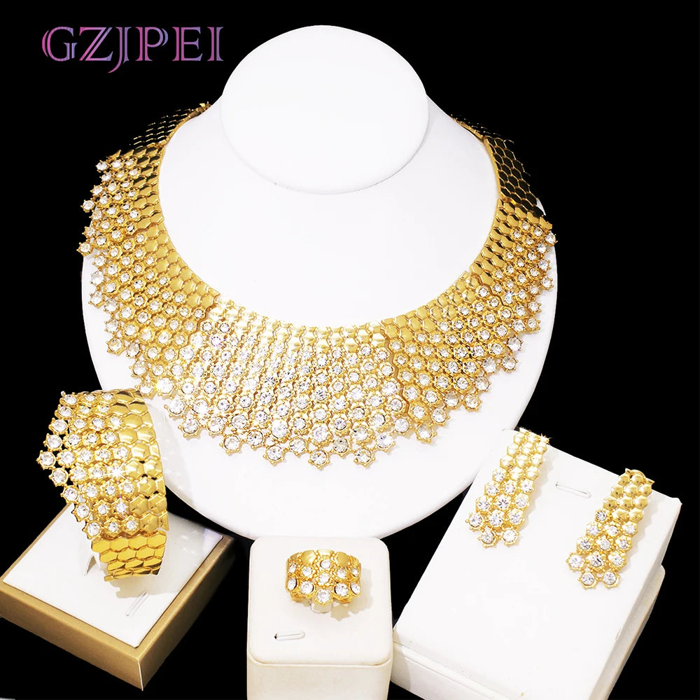 GZJPEI Shiny White Zircon Jewelry Set For Women Italy - 716