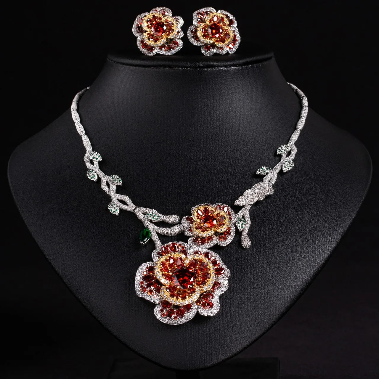 Multicolor Flower Shape Zircon Jewelry Set 2 Piece