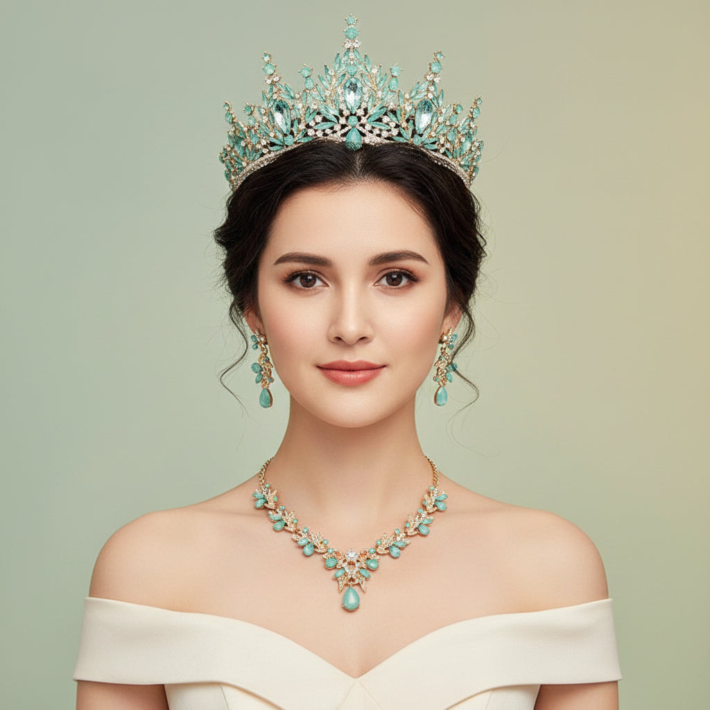 Royal Queen 3 Pcs Tiaras and necklace earrings for