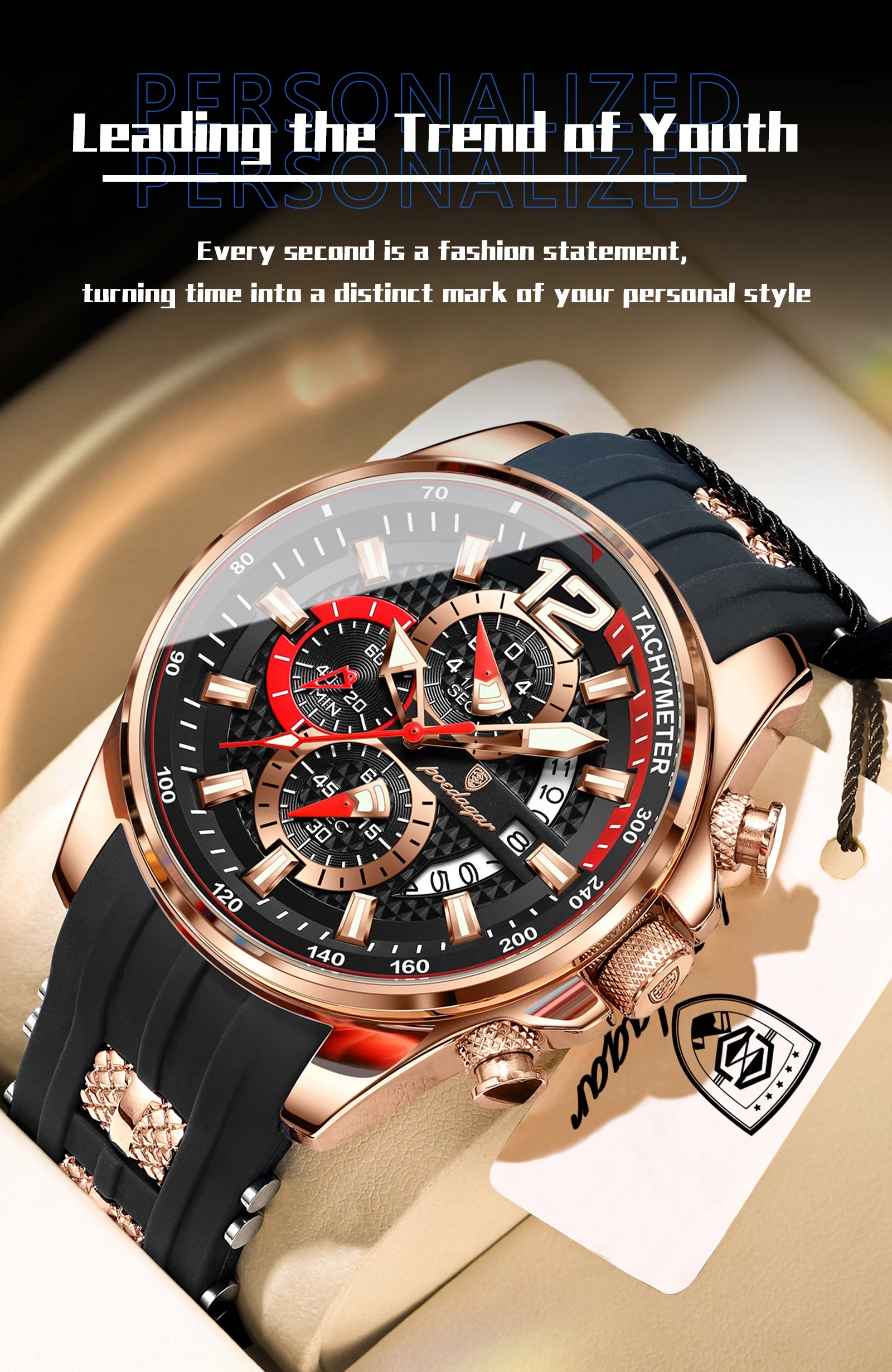 Poedagar Fashion Men Wristwatch Date Chronograph