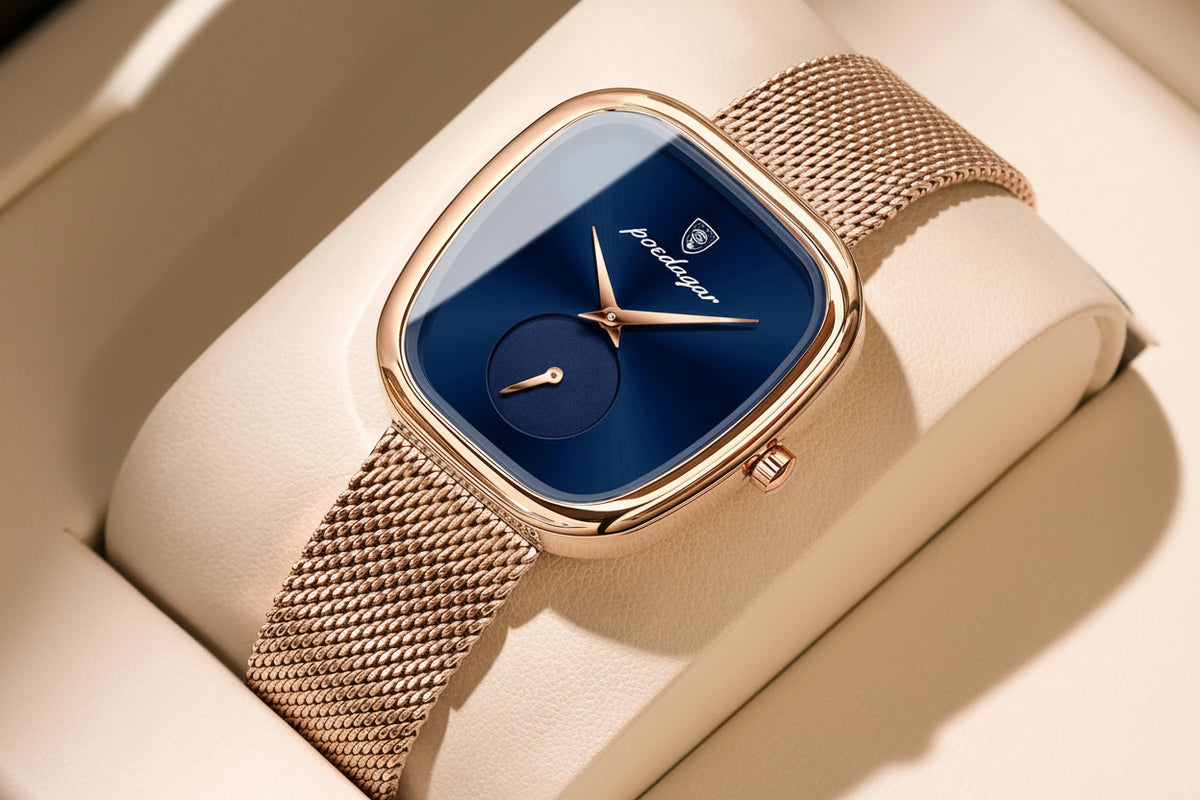POEDAGAR Luxury Fashion Elegant Ladies Watch - 783 Rose Gold Blue