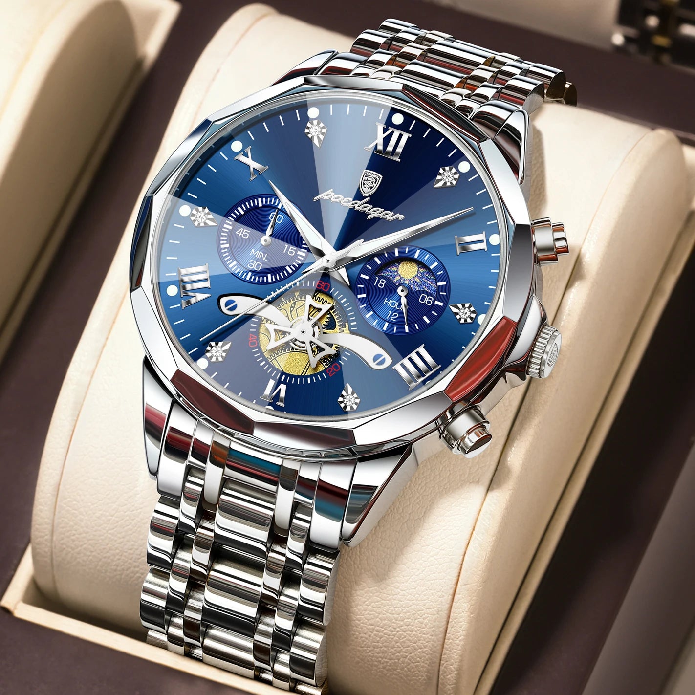 POEDAGAR Luxury Men Clock Waterproof Luminous - 938 Silver Blue / China Mainland