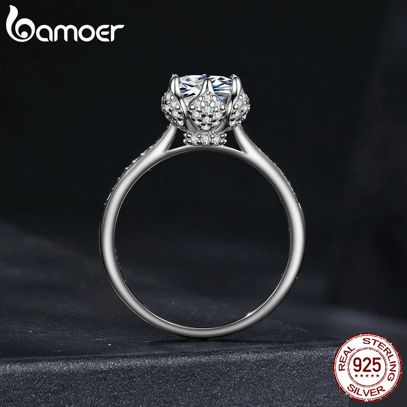 Bamoer 1CT Moissanite Flower Bud Ring Channel Set