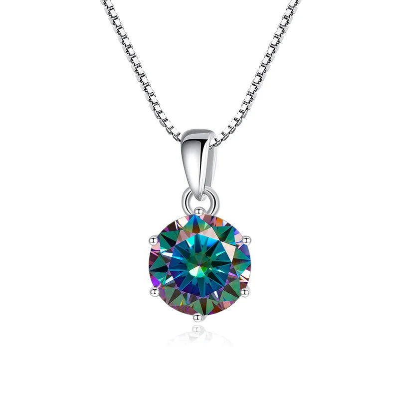 JoyceJelly 1 CT Real Moissanite Pendant Necklace For - silver Rainbow / 45cm / 1 ct