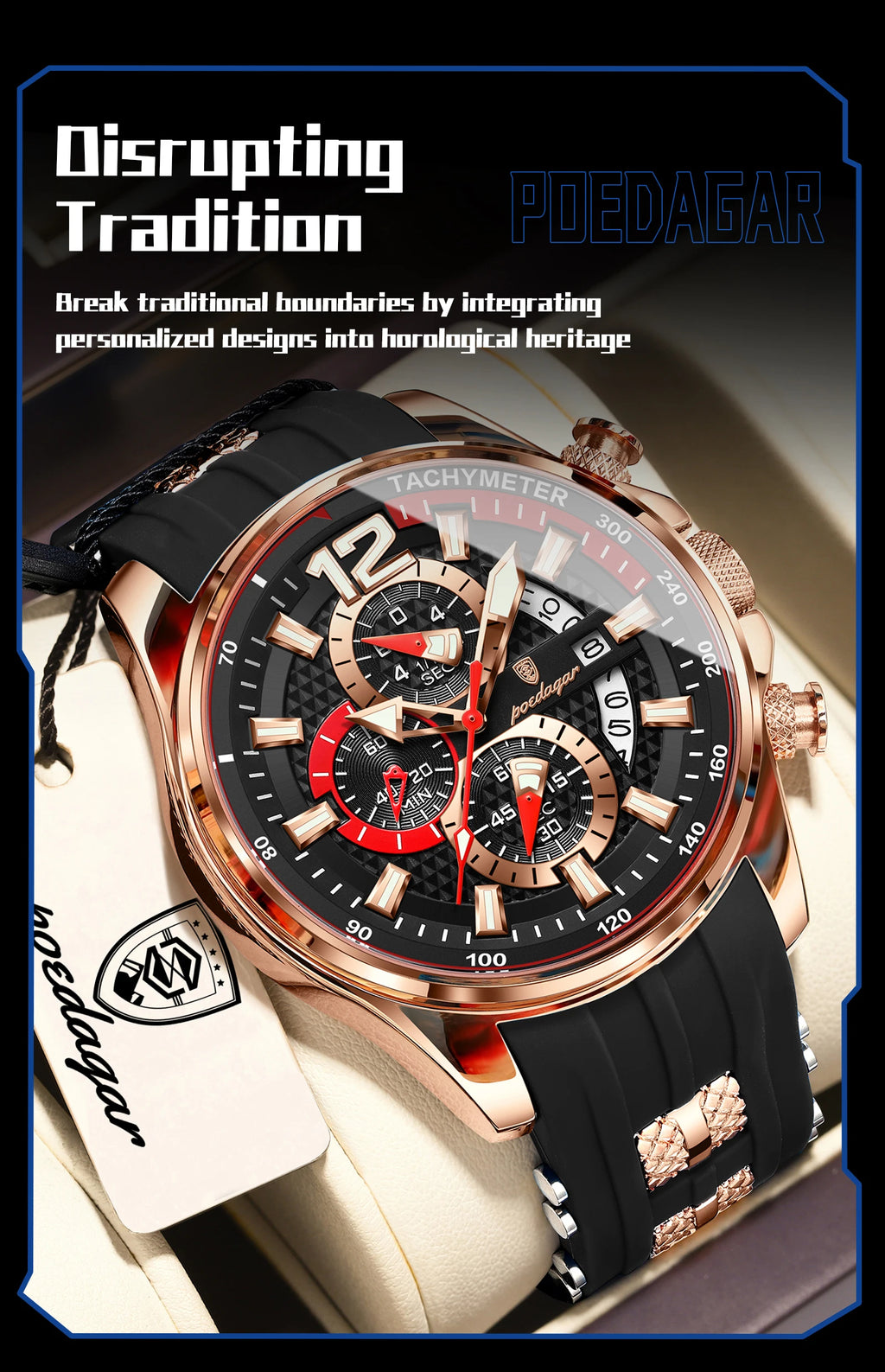 Poedagar Fashion Men Wristwatch Date Chronograph