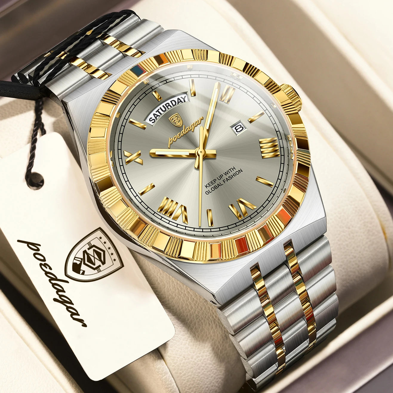 POEDAGAR Fashion Business Men's Watch Luminous - 675 Gold Grey / China Mainland