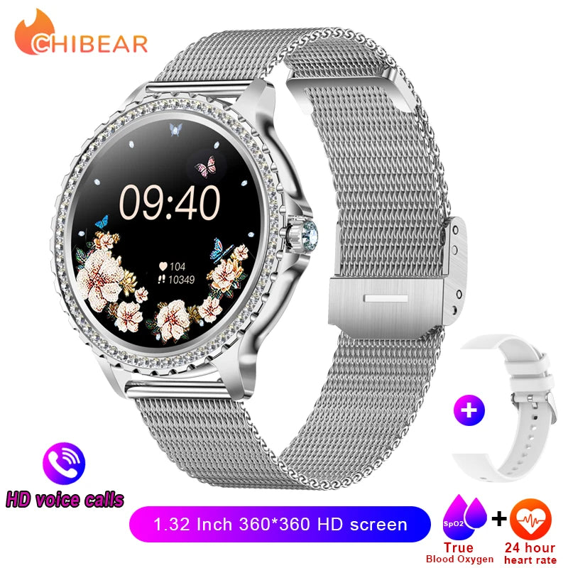 2026 New Fashion Women Diamond Watch 1.32 inch 360*360 - Silver Net