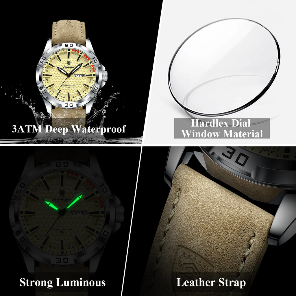 POEDAGAR Original Business Man Wristwatch Waterproof