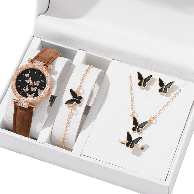 Elegant Butterfly Jewelry Set Women Watch Crystal.