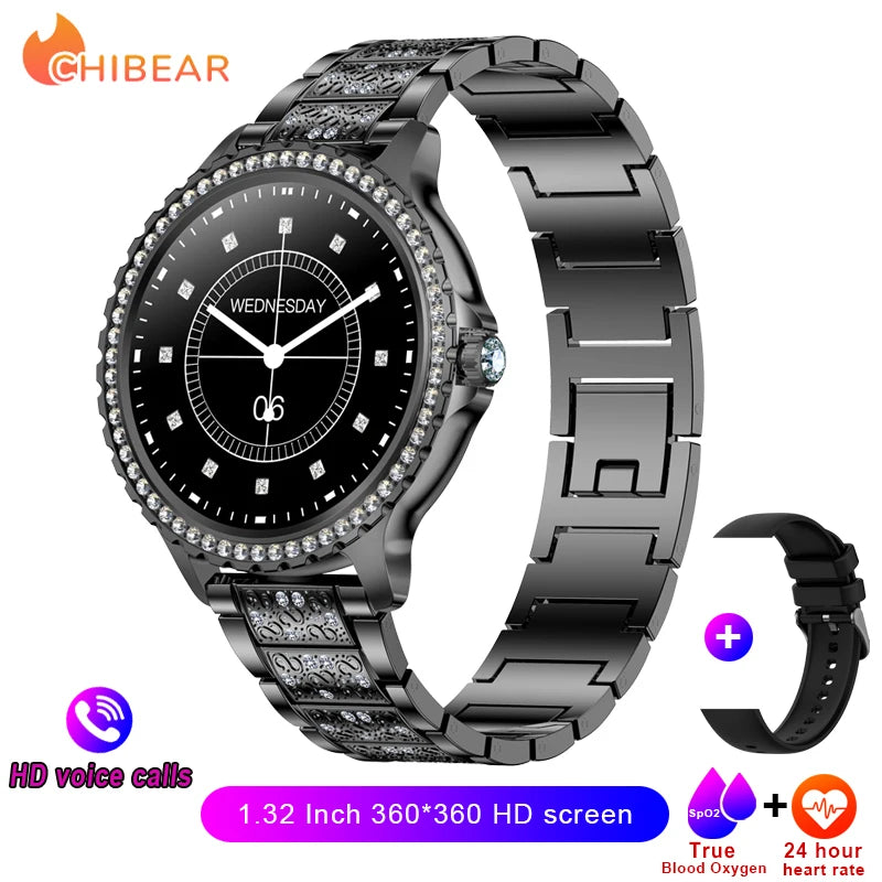 2026 New Fashion Women Diamond Watch 1.32 inch 360*360 - Black Steel