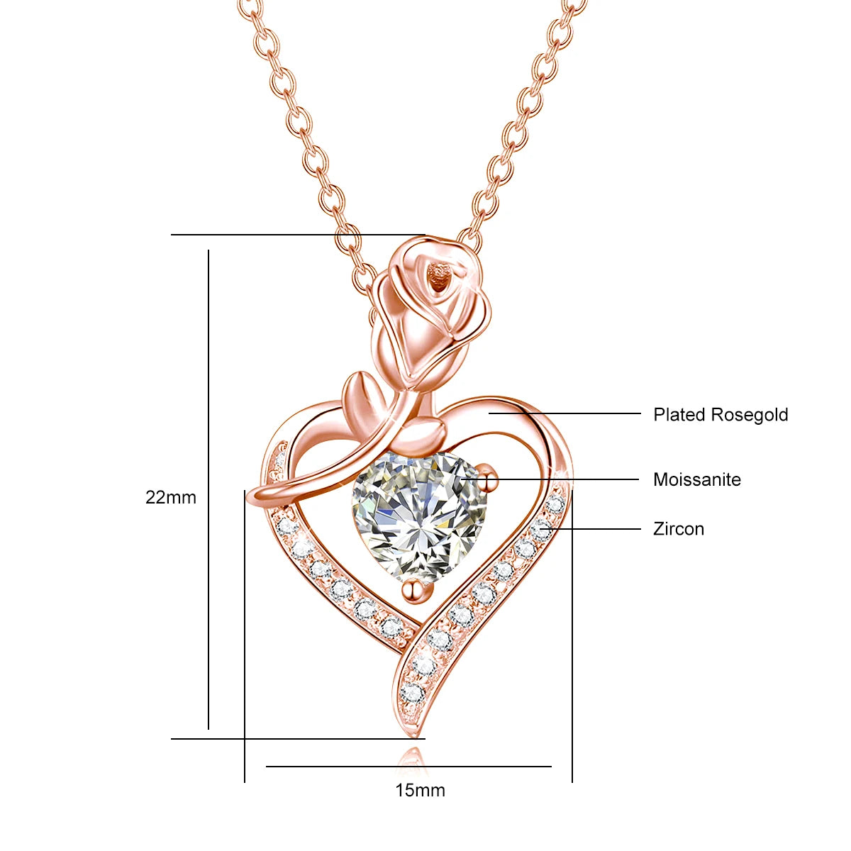 Romantic 925 Silver Necklace Rose Heart Design