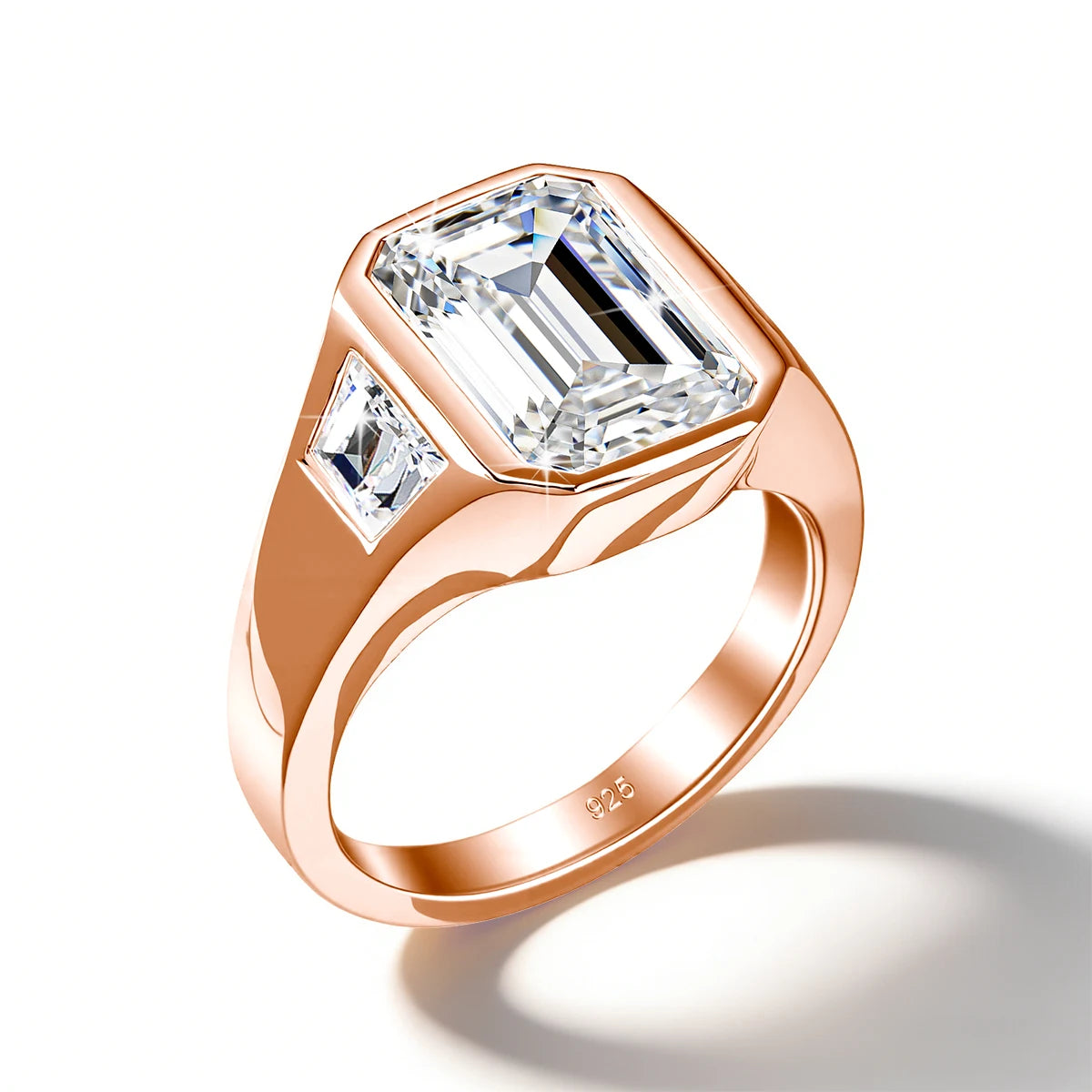 3CT Emerald Cut Moissanite Rings for Men Women D