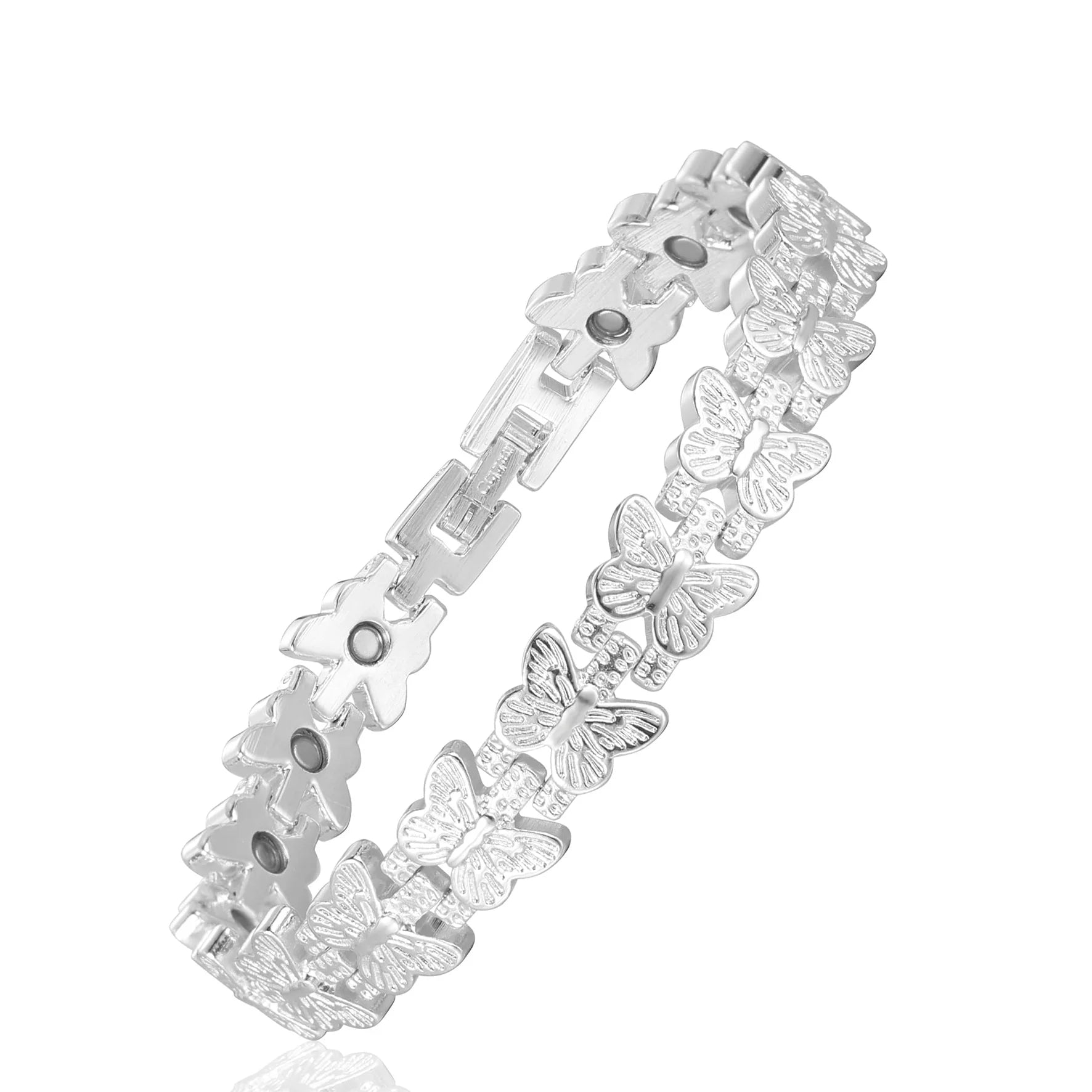 Premium Copper Bracelet for Men  Health with Grid - Silver Butterfly / United States