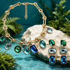 Multi Color Blue And Green Crystal Jewelry Set Gold