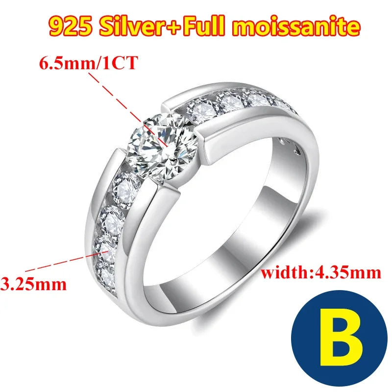 D Color Men Moissanite Ring s925 Silver Round Cut