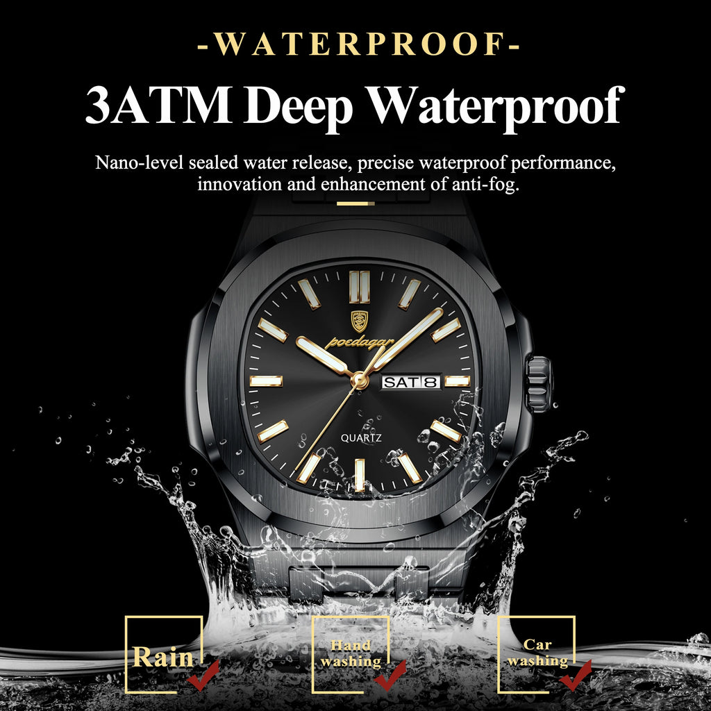 POEDAGAR Luxury Square Men's Watches Waterproof