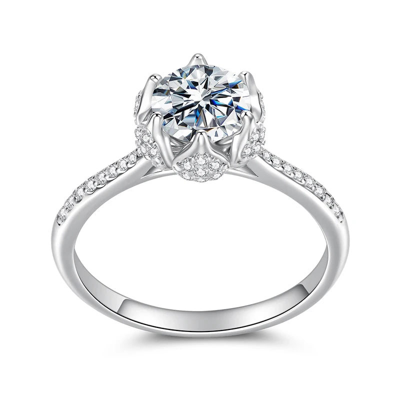 Bamoer 1CT Moissanite Flower Bud Ring Channel Set