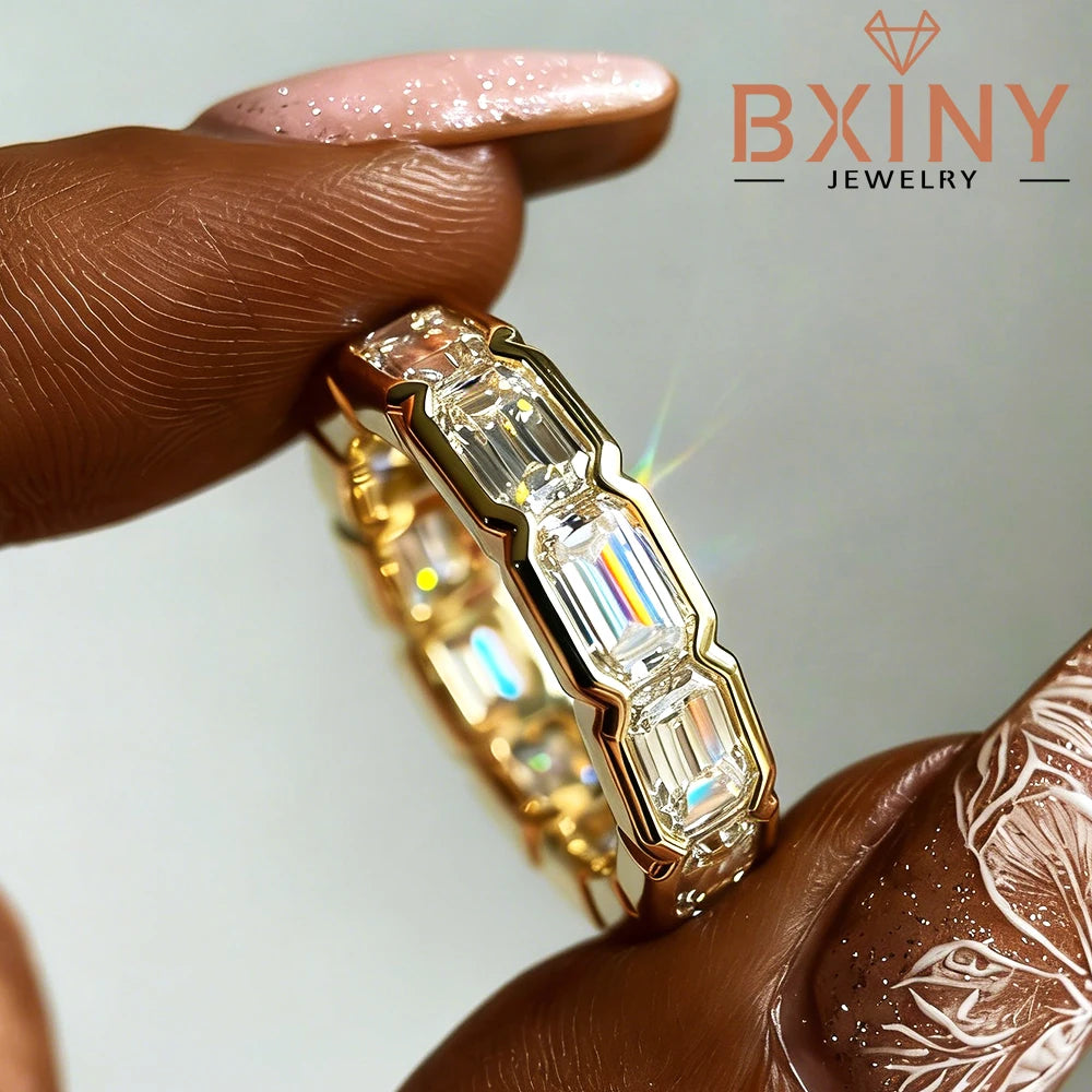 Bxiny 3*4mm Bezel Set Emerald Cut Full Moissanite