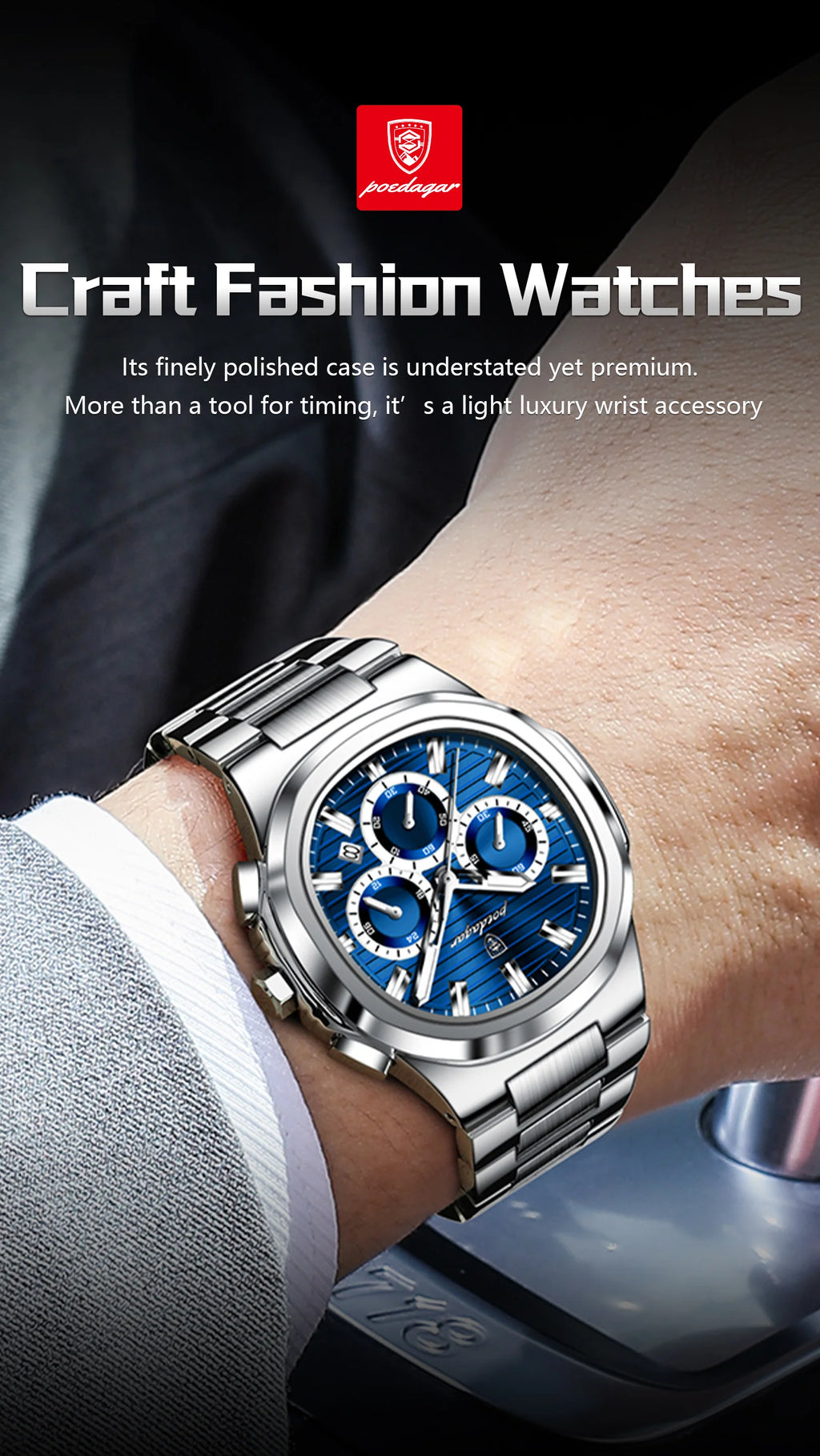 Poedagar Business Male Clock Date Chronograph