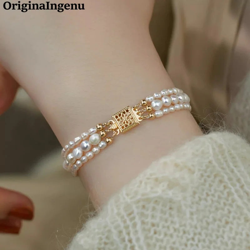Personalized Natural Pearl Bracelet Handmade 14K