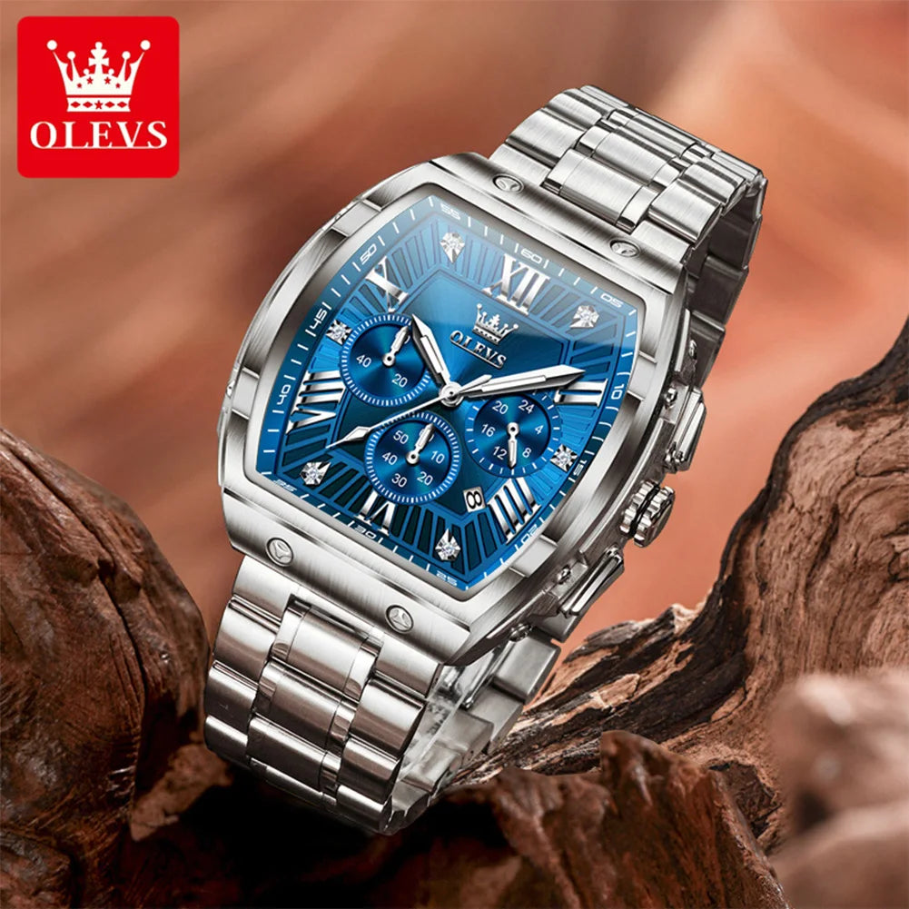 OLEVS New Design Tonneau Watch Men Luminous Waterproof