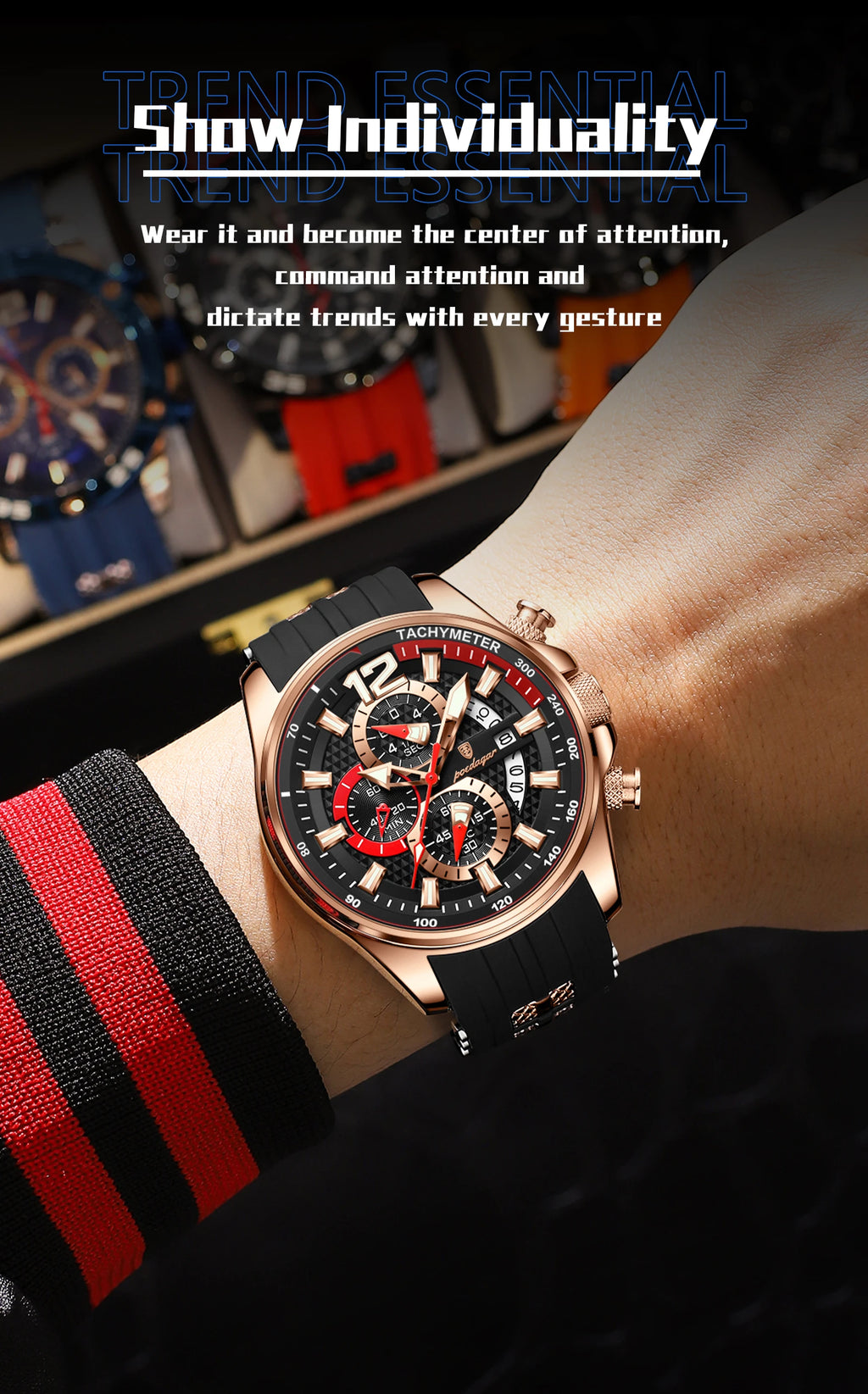 Poedagar Fashion Men Wristwatch Date Chronograph