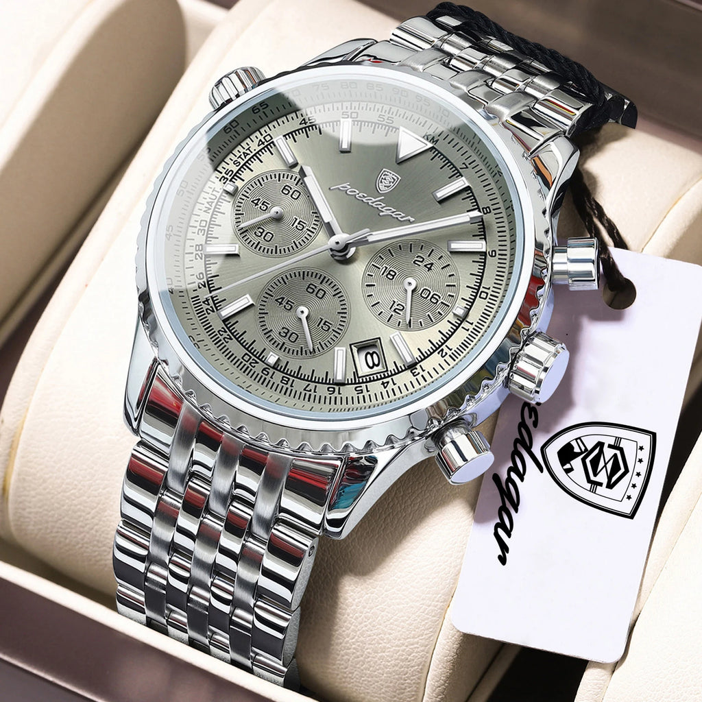 POEDAGAR Luxury Watches For Man Date Chronograph - 960 Silver GunColor