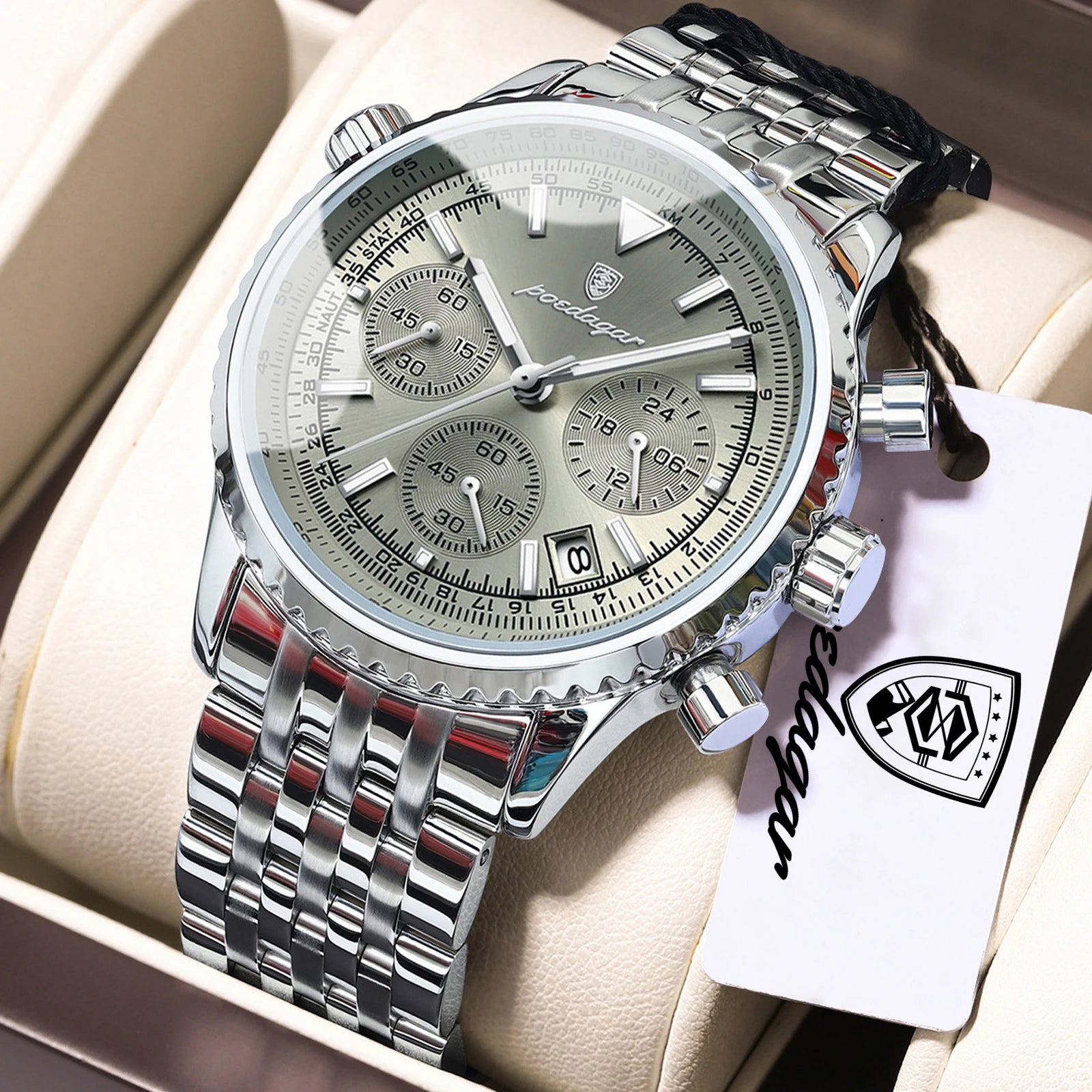 POEDAGAR Luxury Watches For Man Date Chronograph - 960 Silver GunColor