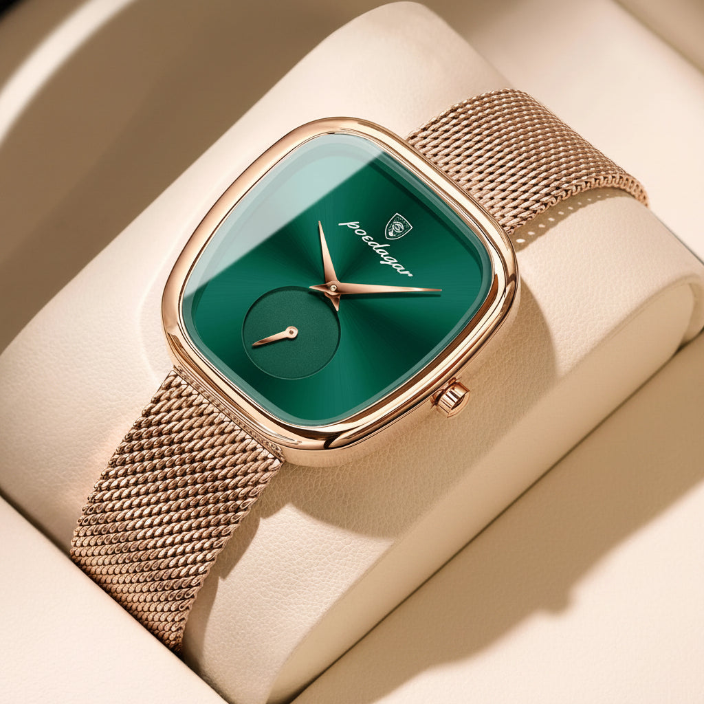POEDAGAR Luxury Fashion Elegant Ladies Watch - 783 Rose Gold Green