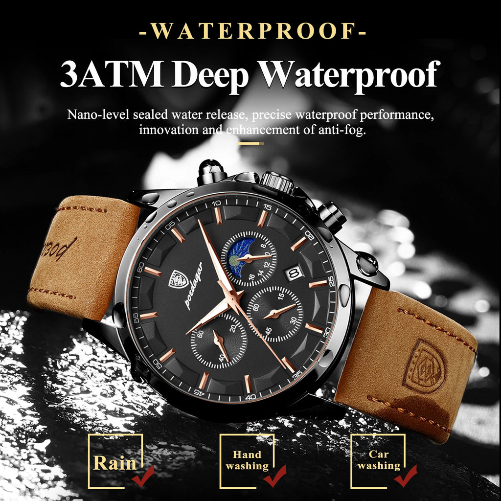 POEDAGAR Fashion Business Men Quartz Watch Waterproof