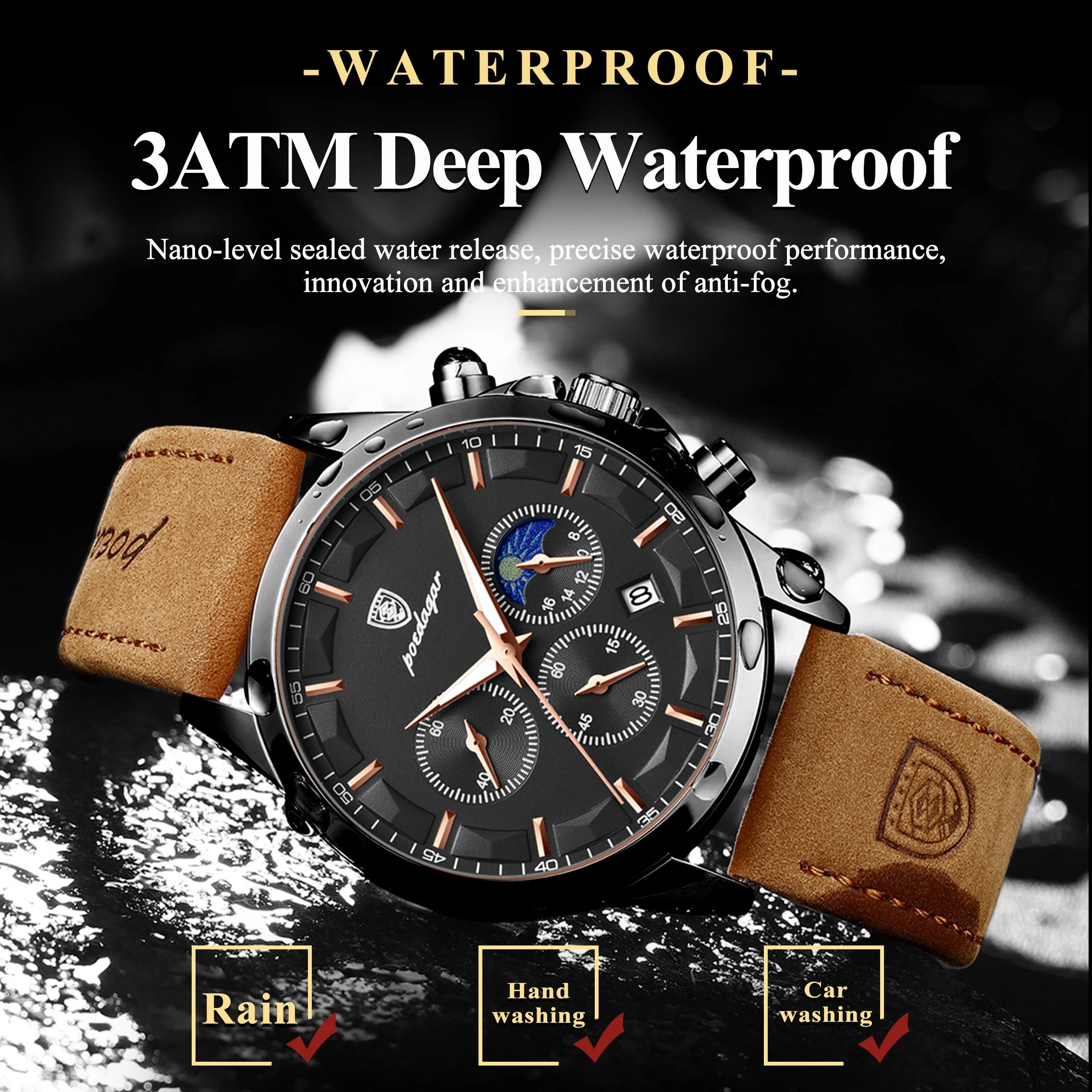 POEDAGAR Fashion Business Men Quartz Watch Waterproof