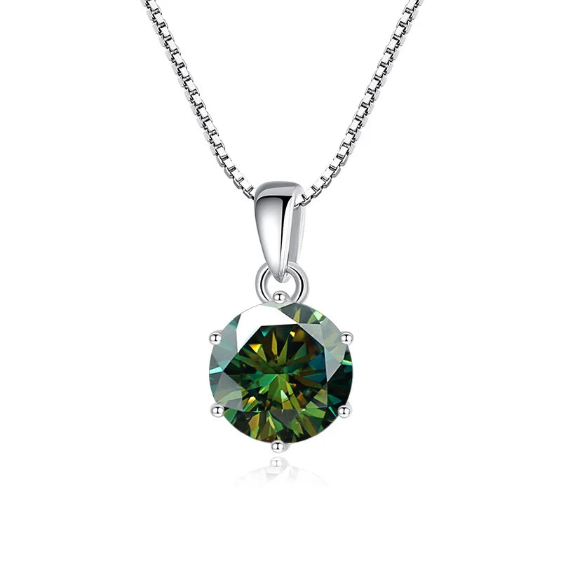 JoyceJelly 1 CT Real Moissanite Pendant Necklace For - silver dark green / 45cm / 1 ct