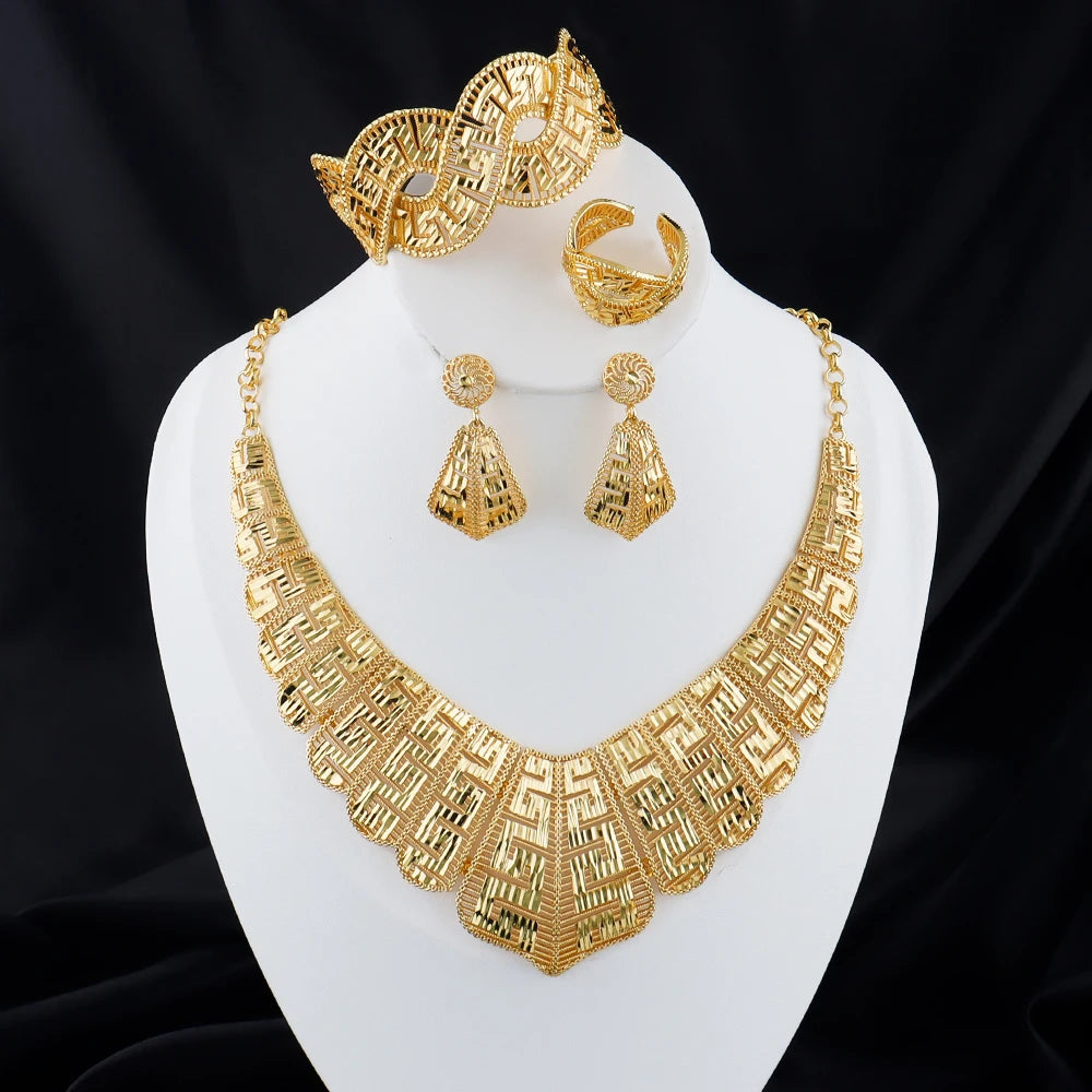 Luxury Gold Plated Necklace Earrings Bracelet Ring Set