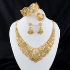 Luxury Gold Plated Necklace Earrings Bracelet Ring Set