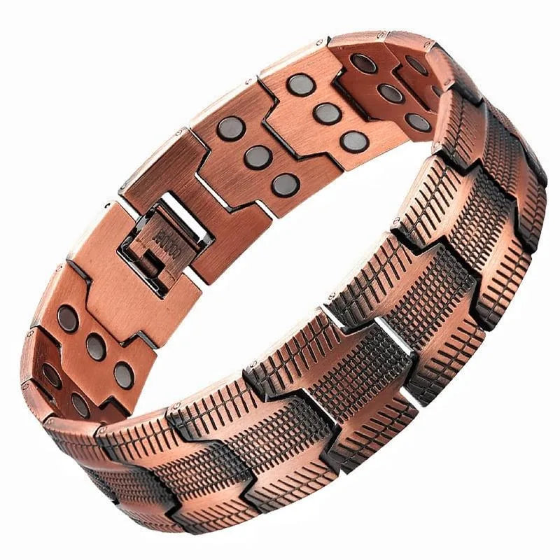 Premium Copper Bracelet for Men  Health with Grid - 3-row magnetic model / United States
