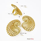 Big Size Earrings And Ring Set 18K Gold Plated Drop