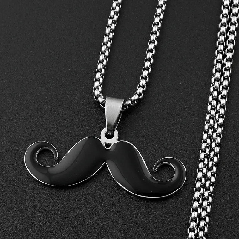 Vintage Long Mustache Pendant Necklace Stainless Steel - United States / B